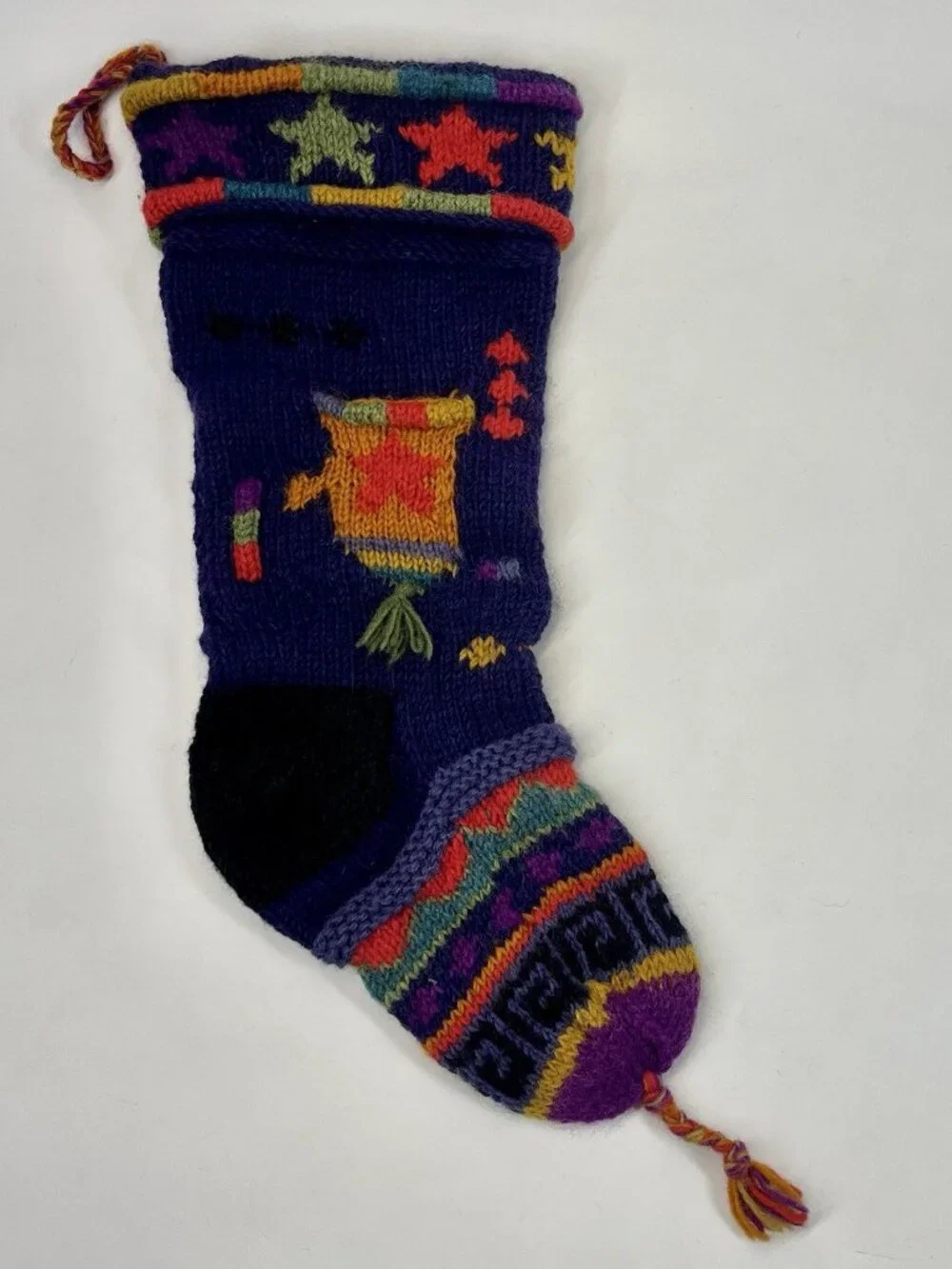 Newari Icelandic Design Hand Knit Wool Christmas Stocking Mitten Stars Tassel